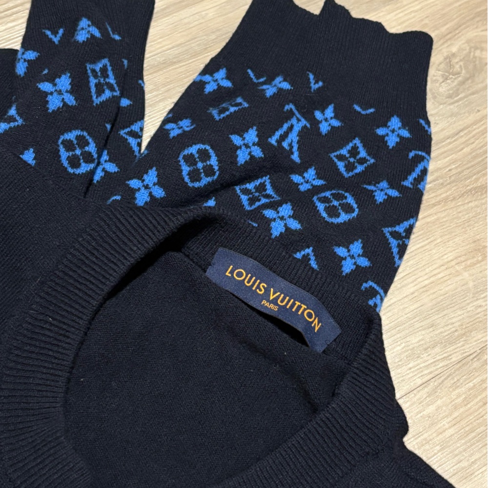 Louis Vuitton Men's Monogram Mix Cashmere Crewneck Navy Blue - Picture 6 of 11